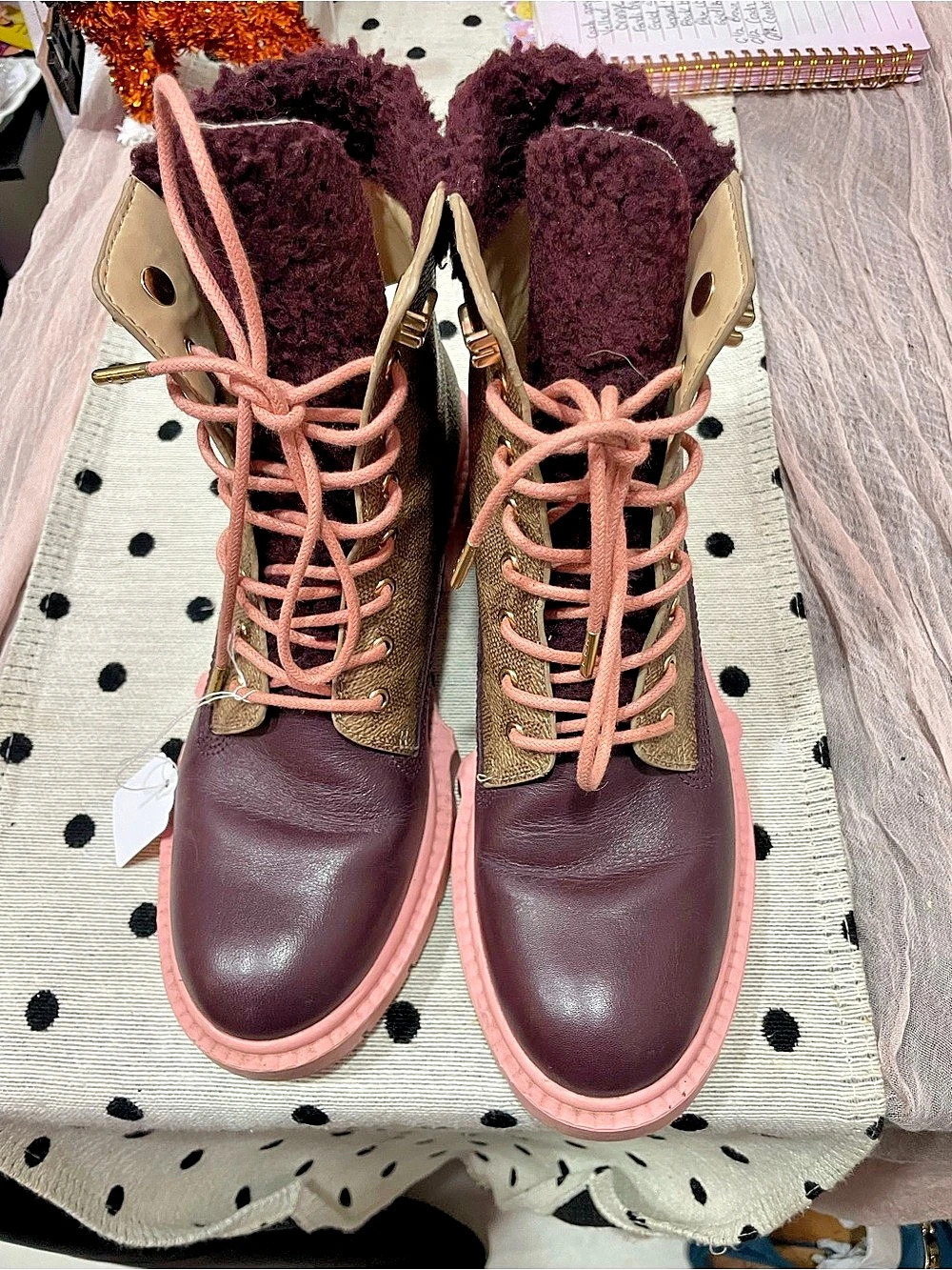 Coach C5917 Winter Boots Brown & Pink US size 6.5